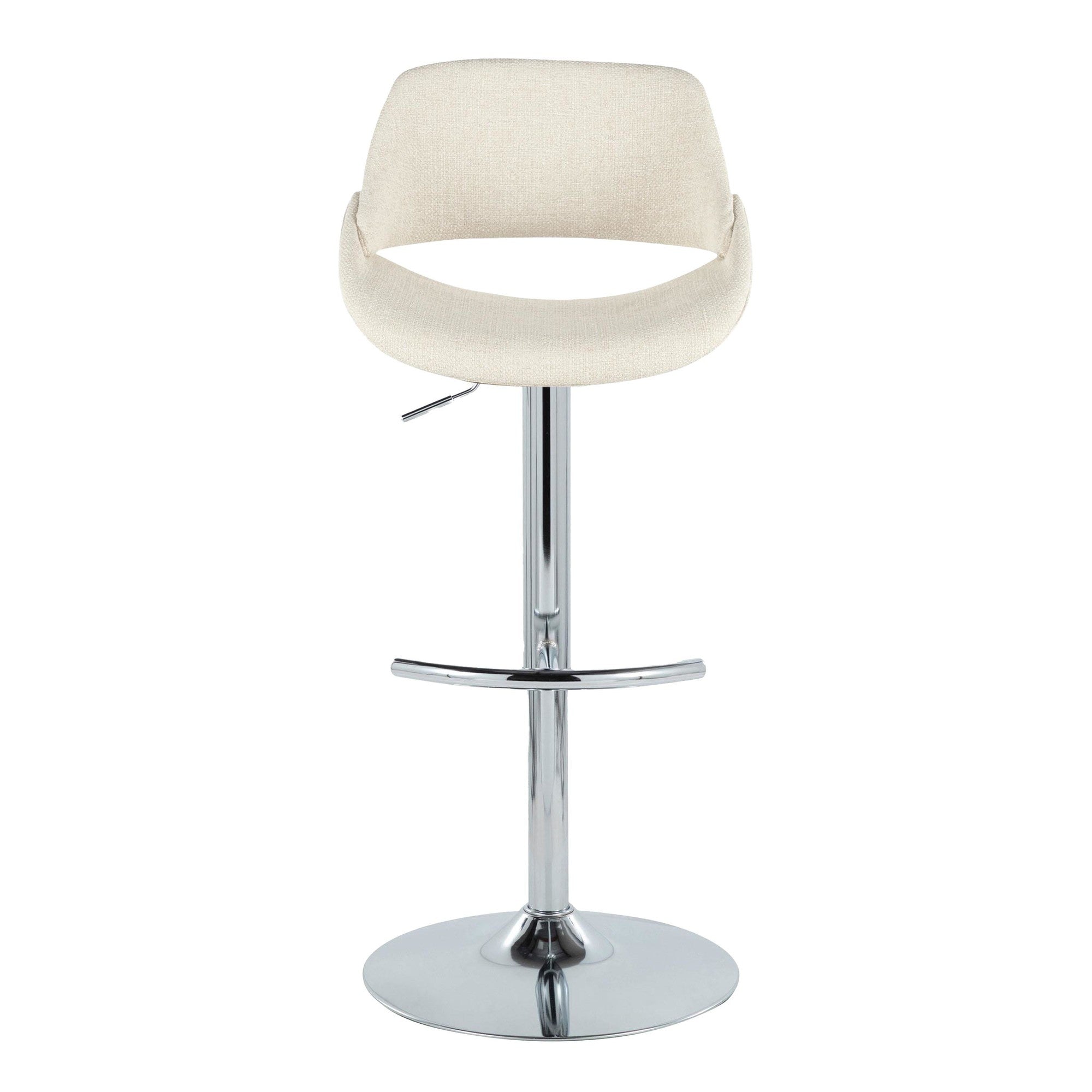 Fabrico Adjustable Barstool - Set of 2 - Chrome Metal, Cream Noise Fabric