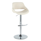 Fabrico Adjustable Barstool - Set of 2 - Chrome Metal, Cream Noise Fabric