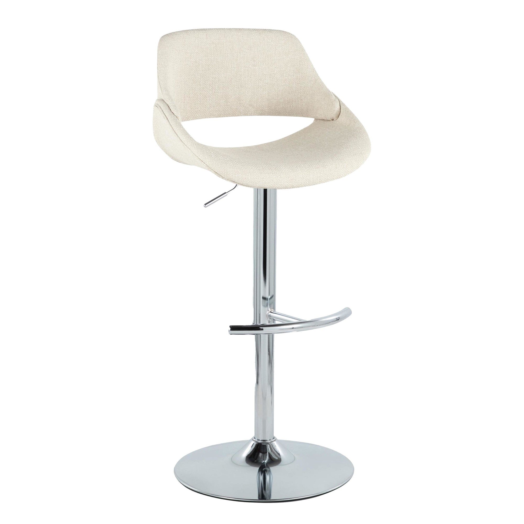 Fabrico Adjustable Barstool - Set of 2 - Chrome Metal, Cream Noise Fabric