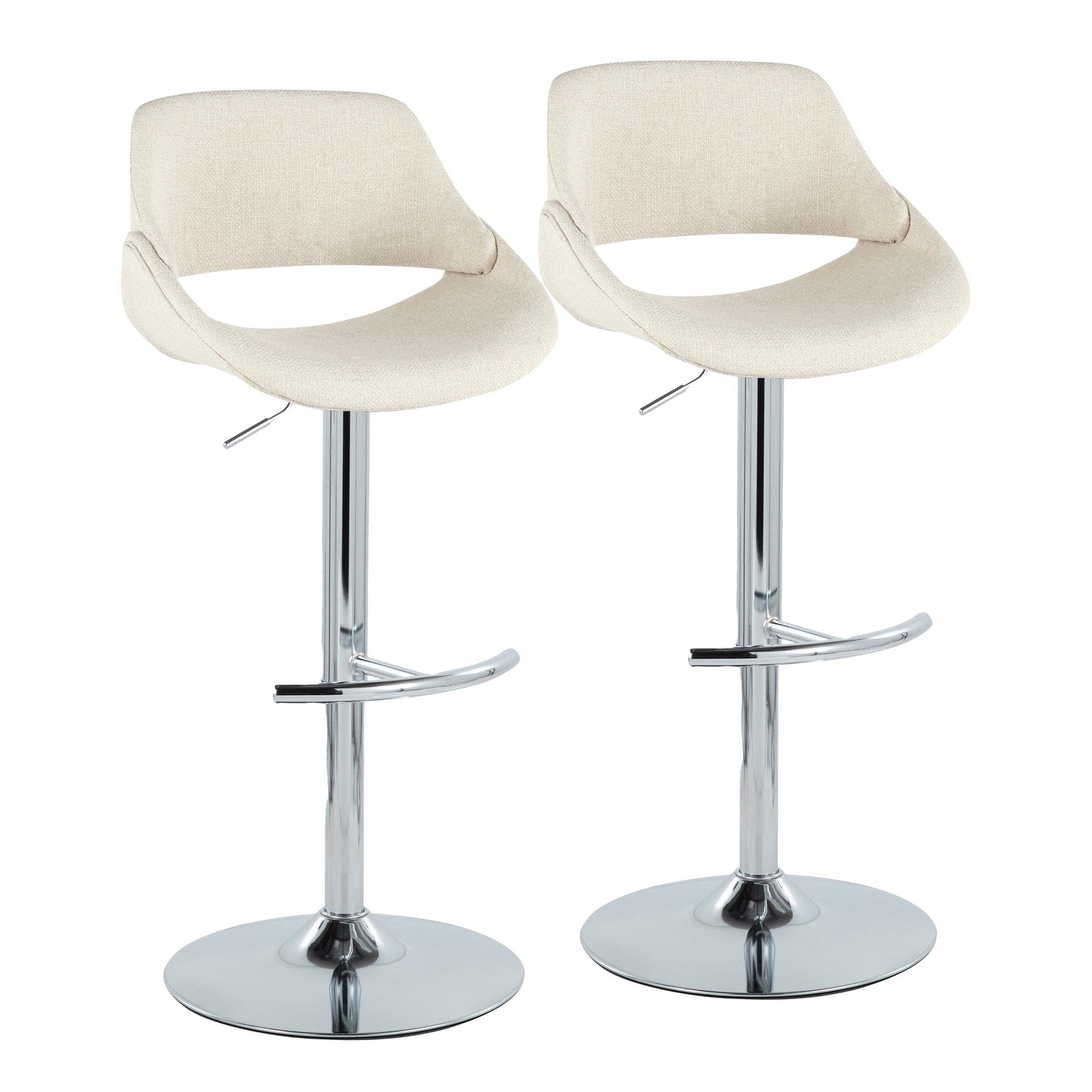 Fabrico Adjustable Barstool - Set of 2 - Chrome Metal, Cream Noise Fabric