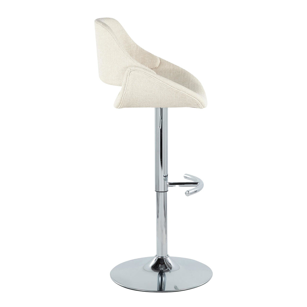 Fabrico Adjustable Barstool - Set of 2 - Chrome Metal, Cream Noise Fabric