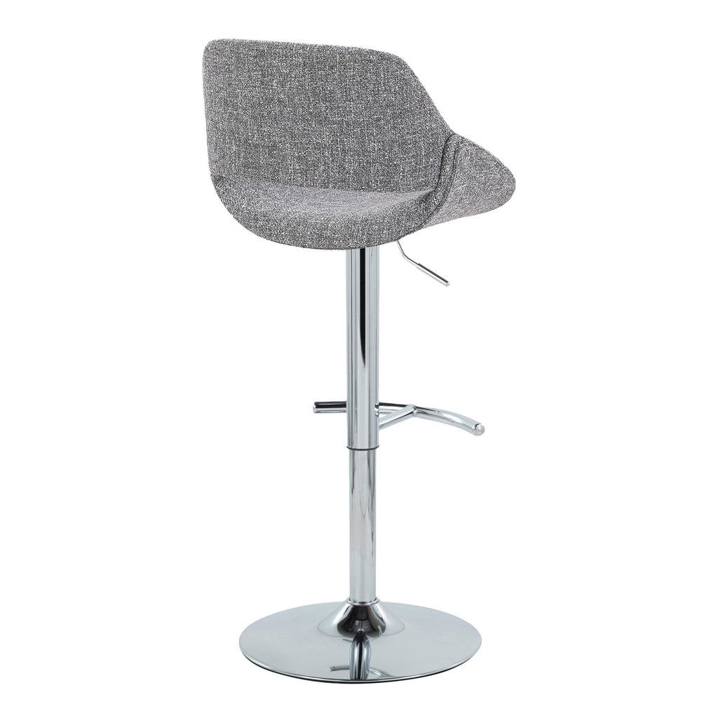 Fabrico Adjustable Barstool - Set of 2 - Chrome Metal, Grey Noise Fabric