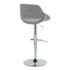Fabrico Adjustable Barstool - Set of 2 - Chrome Metal, Grey Noise Fabric