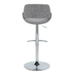 Fabrico Adjustable Barstool - Set of 2 - Chrome Metal, Grey Noise Fabric