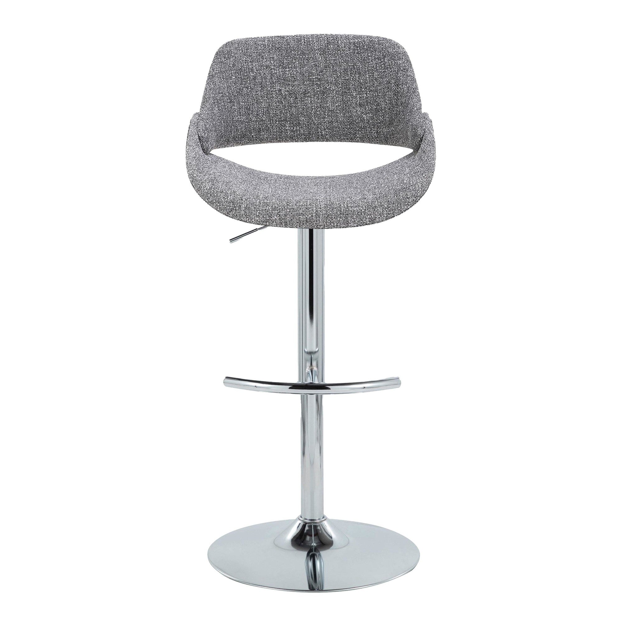 Fabrico Adjustable Barstool - Set of 2 - Chrome Metal, Grey Noise Fabric
