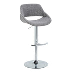 Fabrico Adjustable Barstool - Set of 2 - Chrome Metal, Grey Noise Fabric