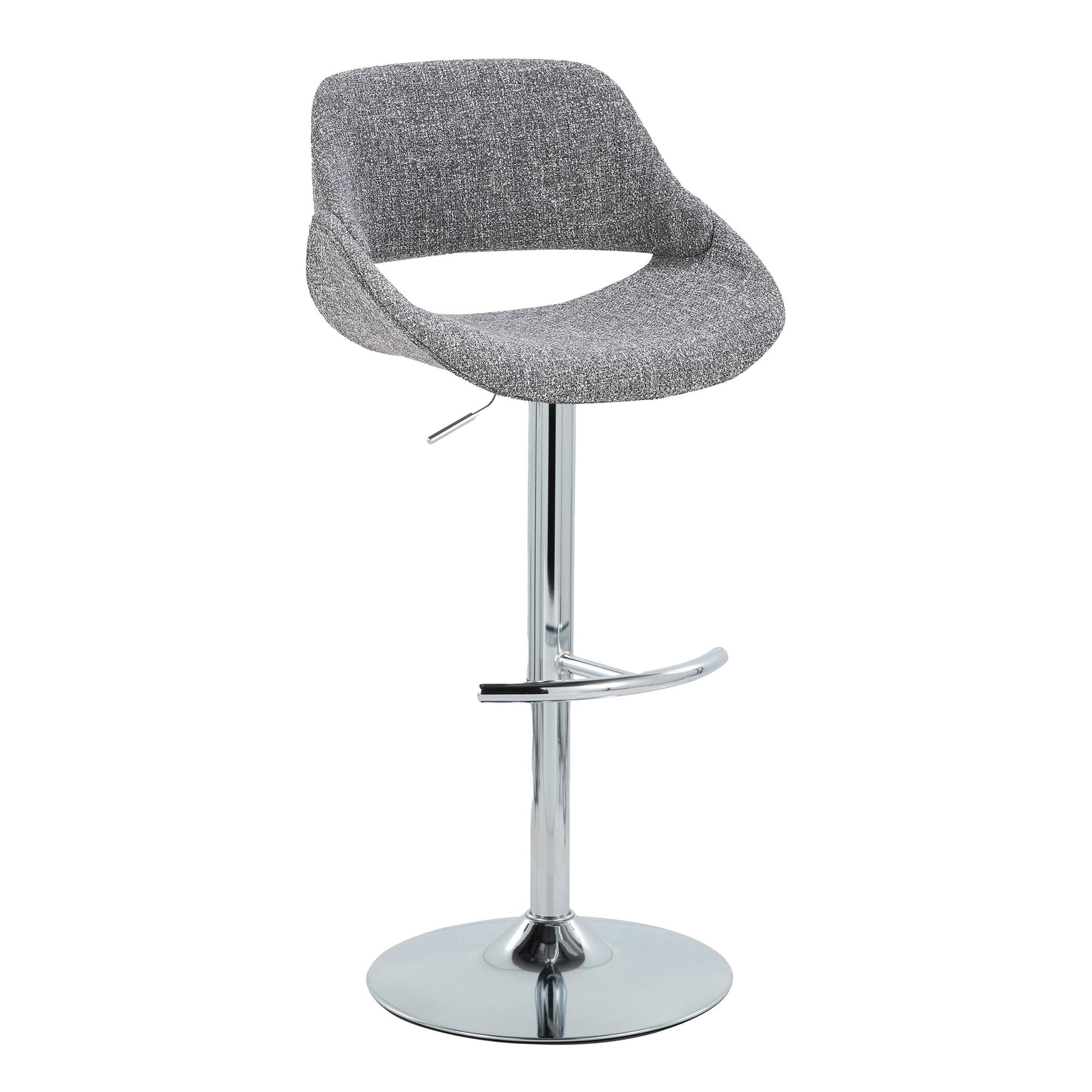 Fabrico Adjustable Barstool - Set of 2 - Chrome Metal, Grey Noise Fabric