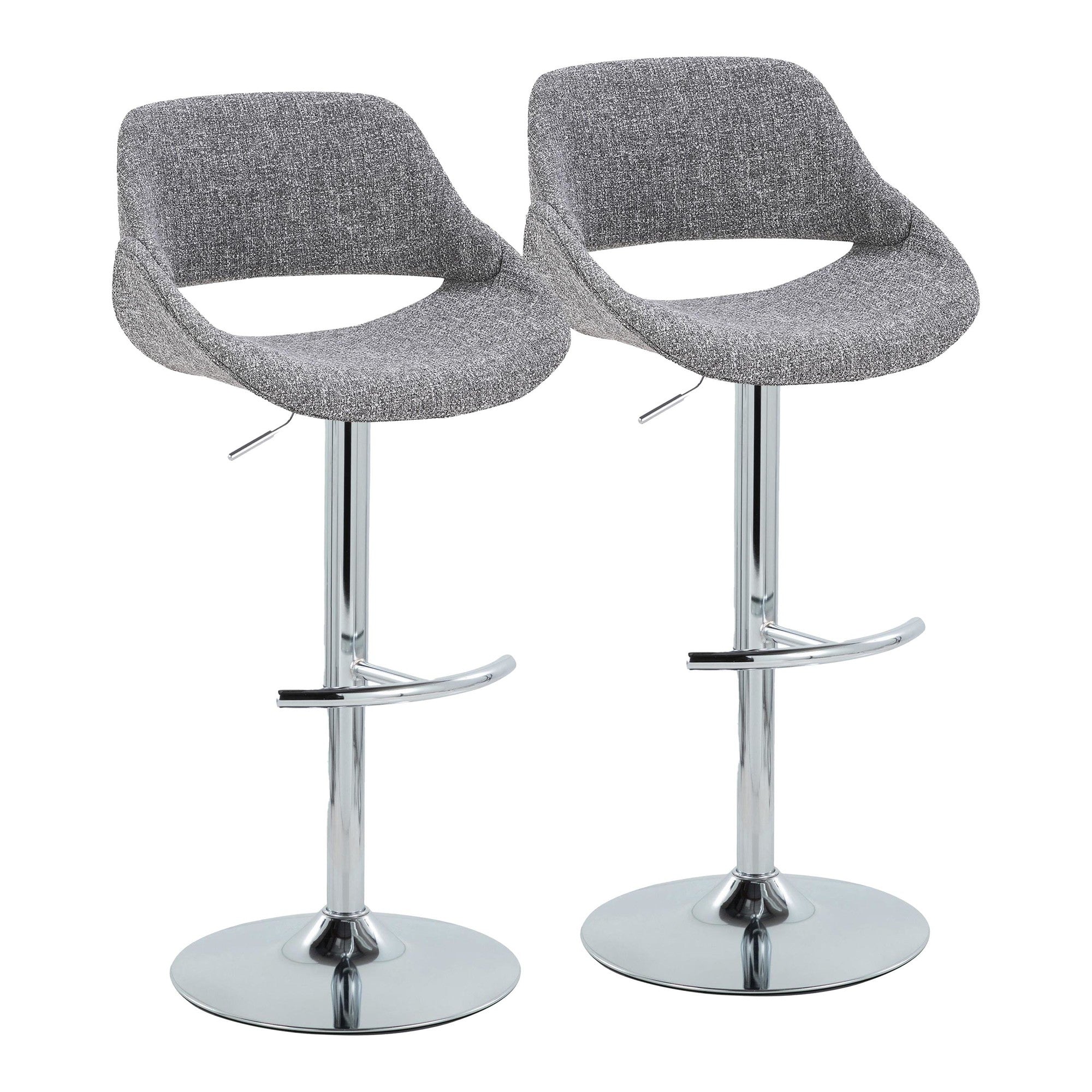 Fabrico Adjustable Barstool - Set of 2 - Chrome Metal, Grey Noise Fabric
