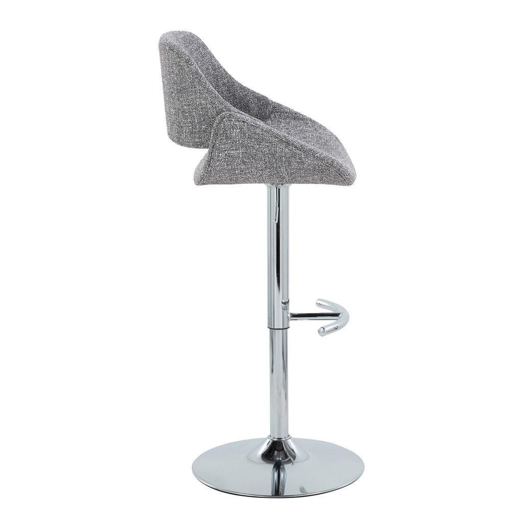 Fabrico Adjustable Barstool - Set of 2 - Chrome Metal, Grey Noise Fabric