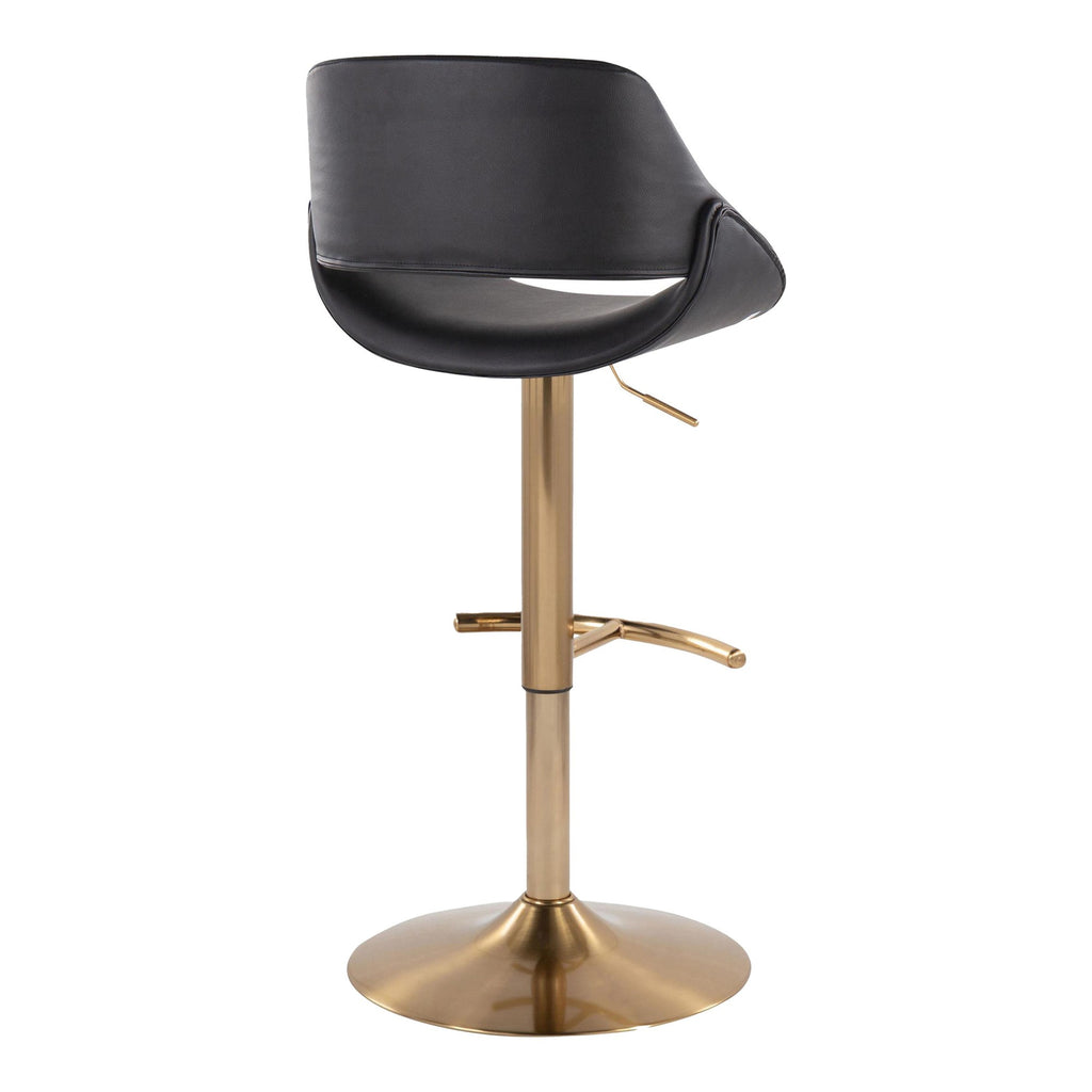 Fabrico Adjustable Barstool - Set of 2 - Gold Metal, Black PU