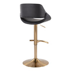 Fabrico Adjustable Barstool - Set of 2 - Gold Metal, Black PU
