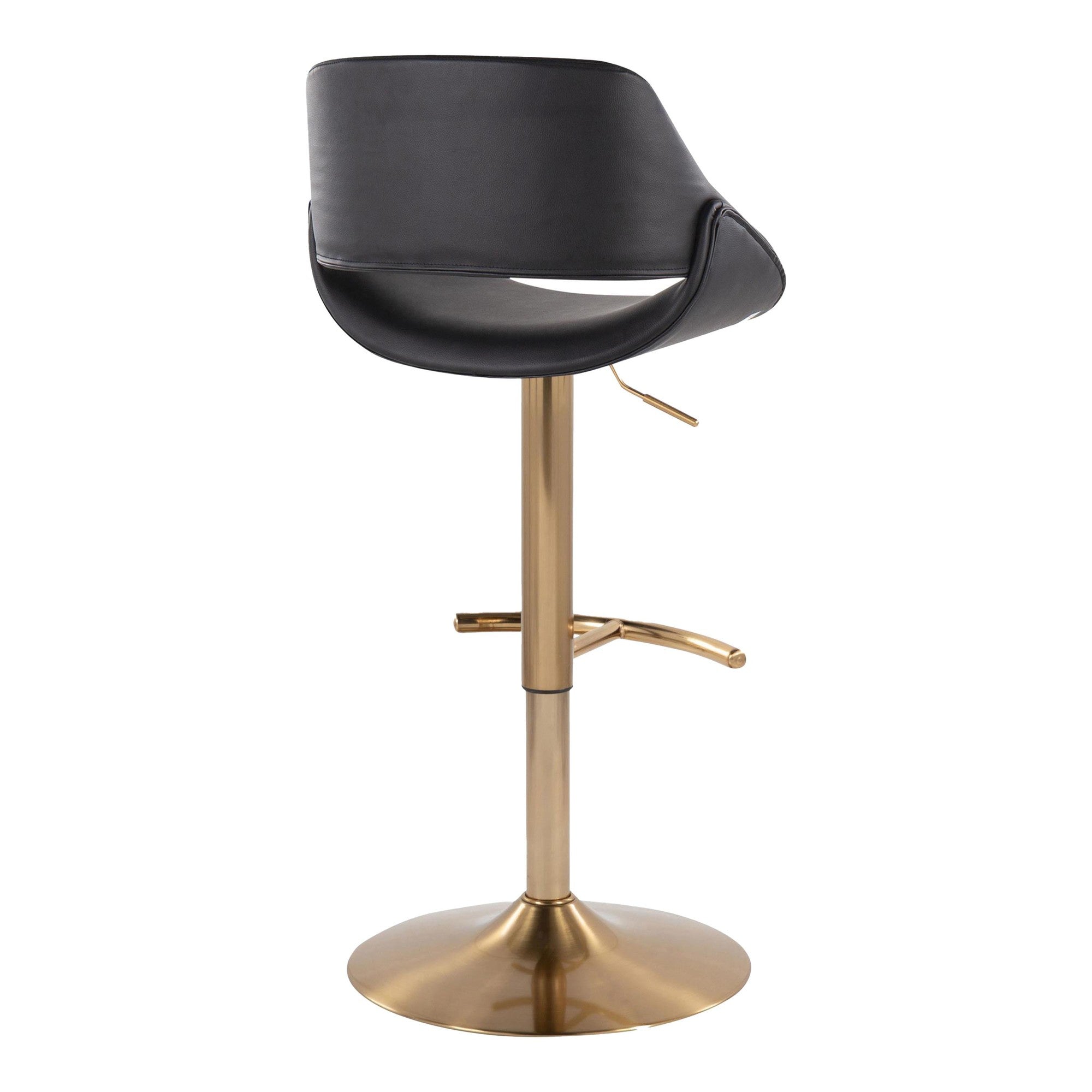 Fabrico Adjustable Barstool - Set of 2 - Gold Metal, Black PU