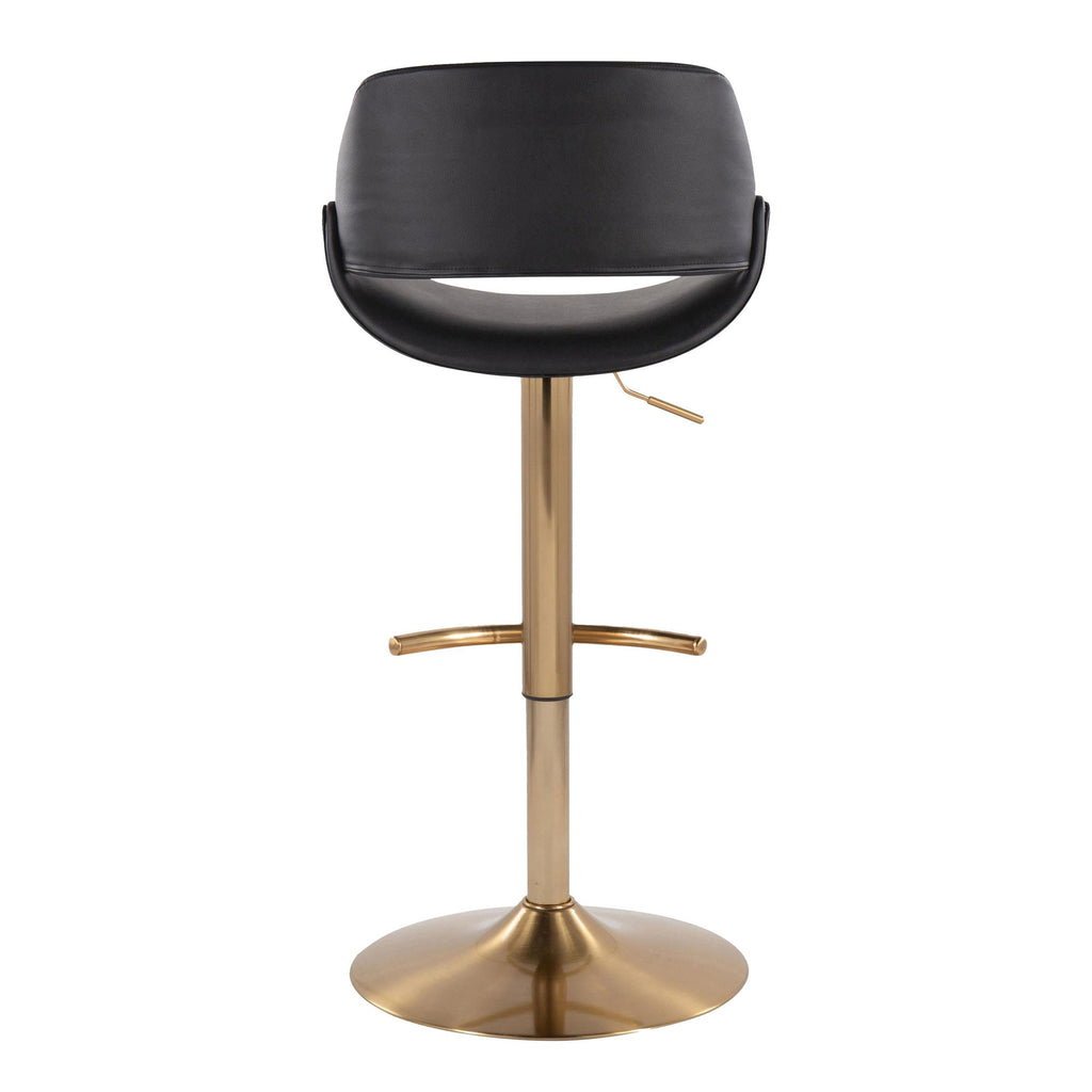 Fabrico Adjustable Barstool - Set of 2 - Gold Metal, Black PU