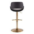 Fabrico Adjustable Barstool - Set of 2 - Gold Metal, Black PU