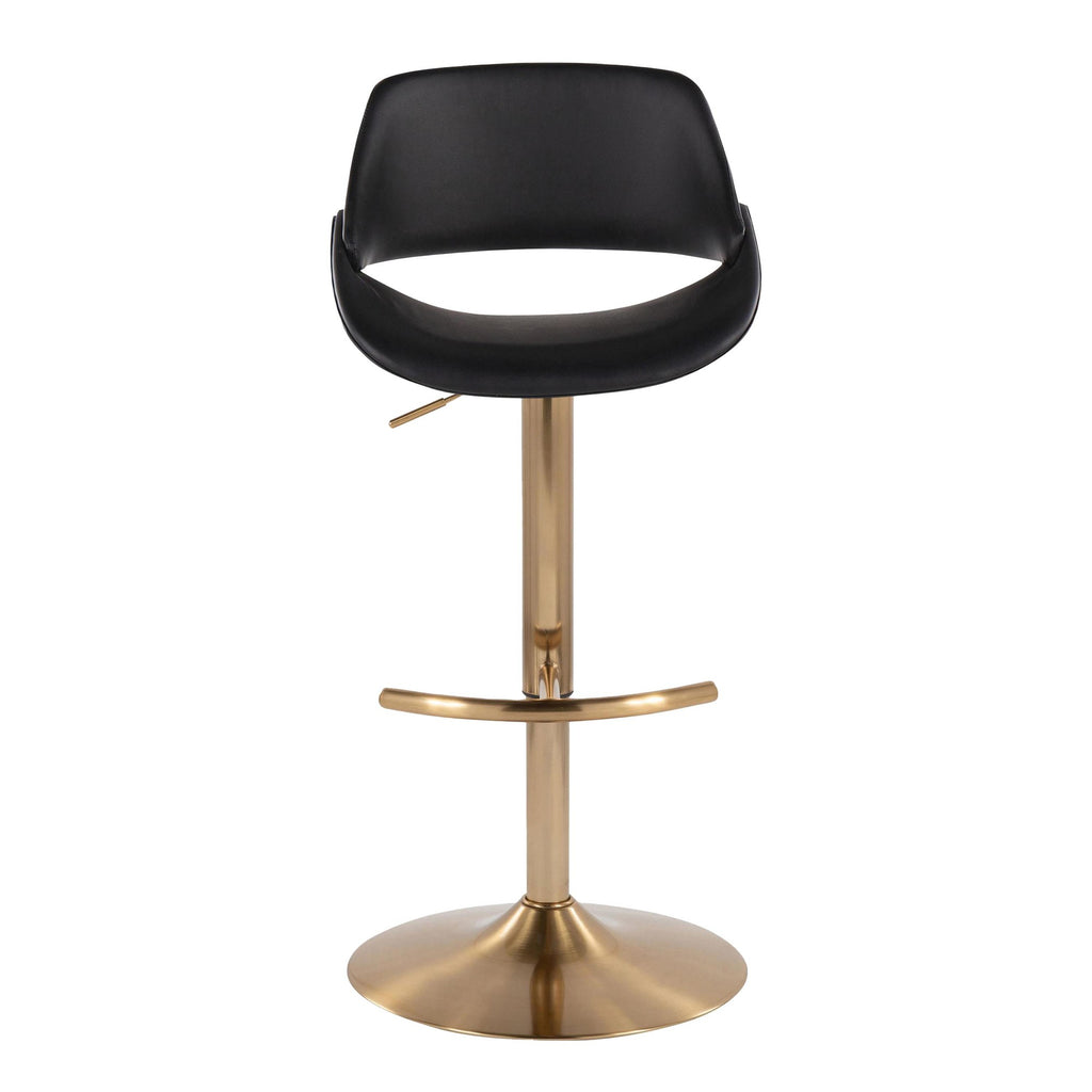 Fabrico Adjustable Barstool - Set of 2 - Gold Metal, Black PU