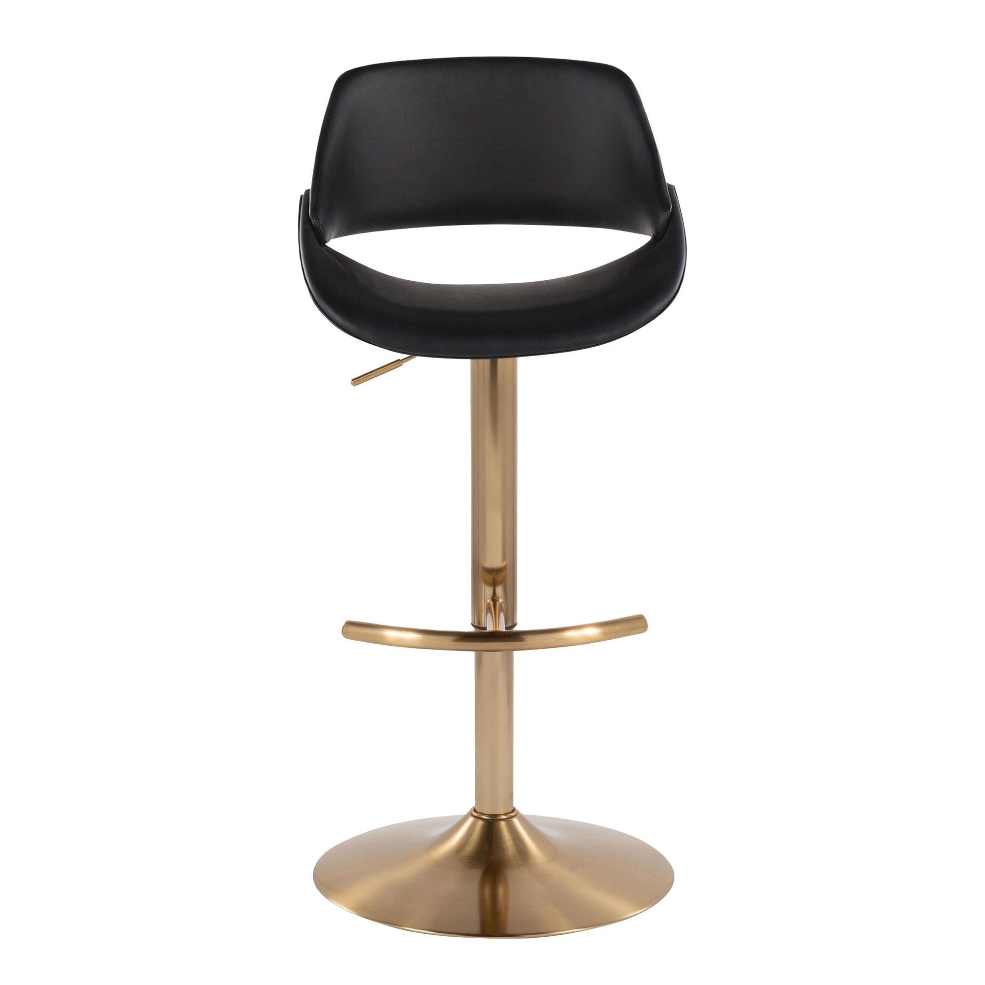 Fabrico Adjustable Barstool - Set of 2 - Gold Metal, Black PU