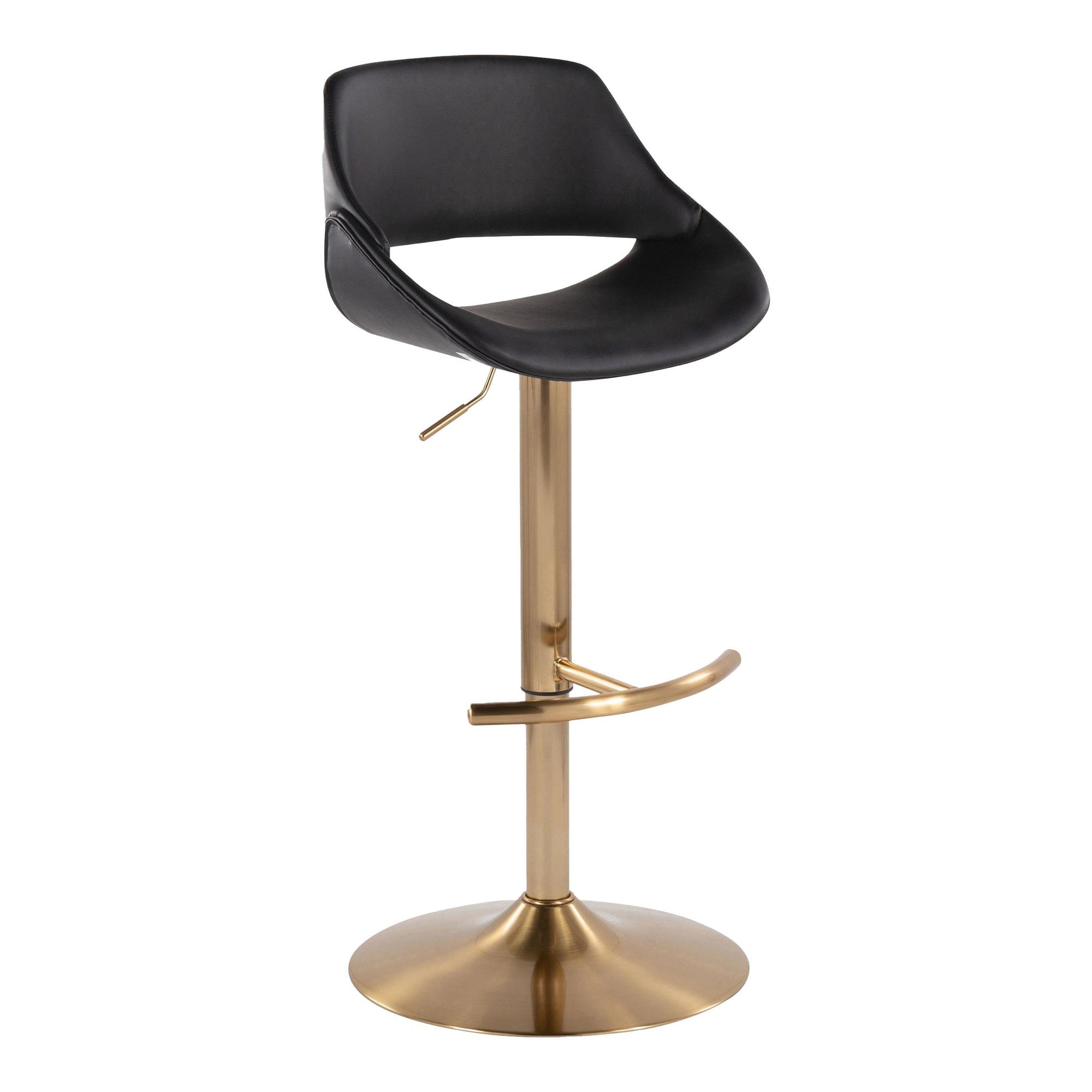 Fabrico Adjustable Barstool - Set of 2 - Gold Metal, Black PU