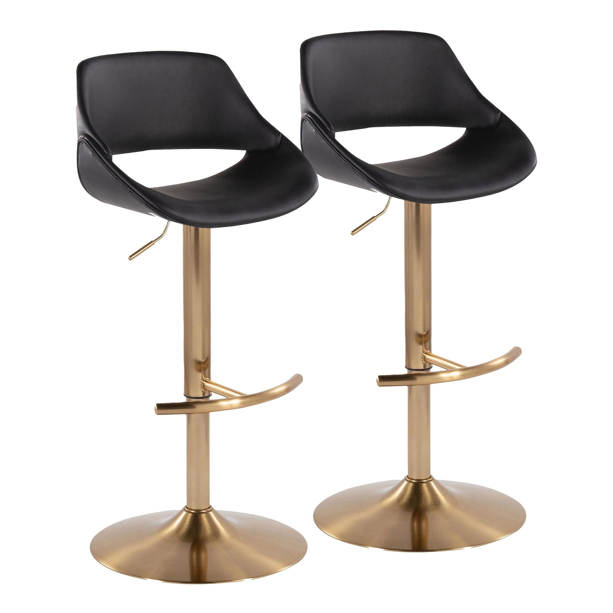 Fabrico Adjustable Barstool - Set of 2 - Gold Metal, Black PU