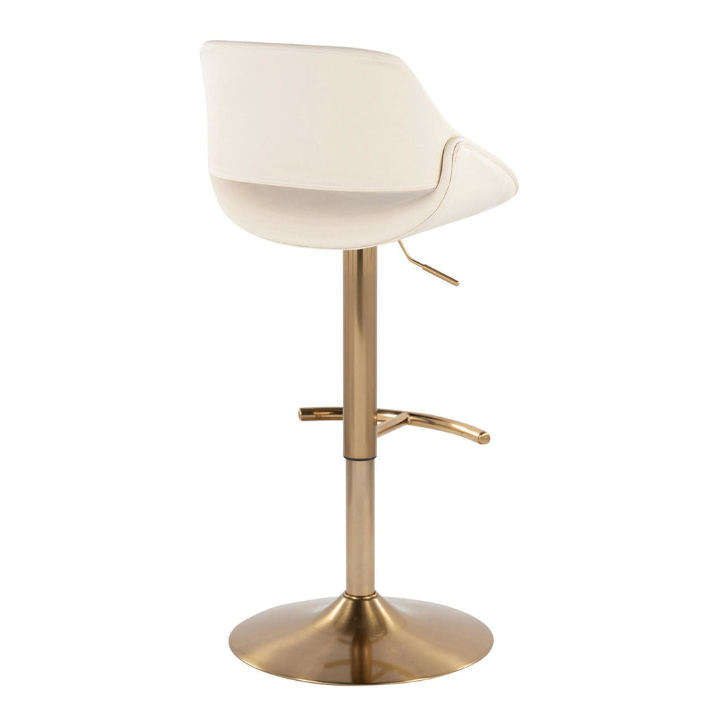 Fabrico Adjustable Barstool - Set of 2 - Gold Metal, Cream PU