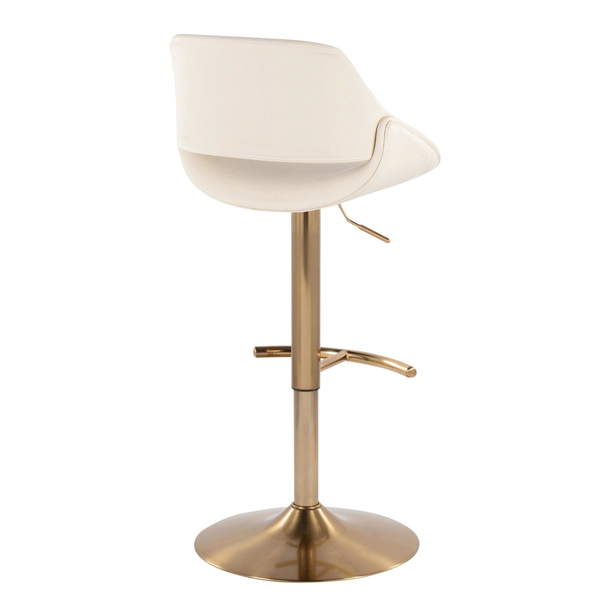 Fabrico Adjustable Barstool - Set of 2 - Gold Metal, Cream PU
