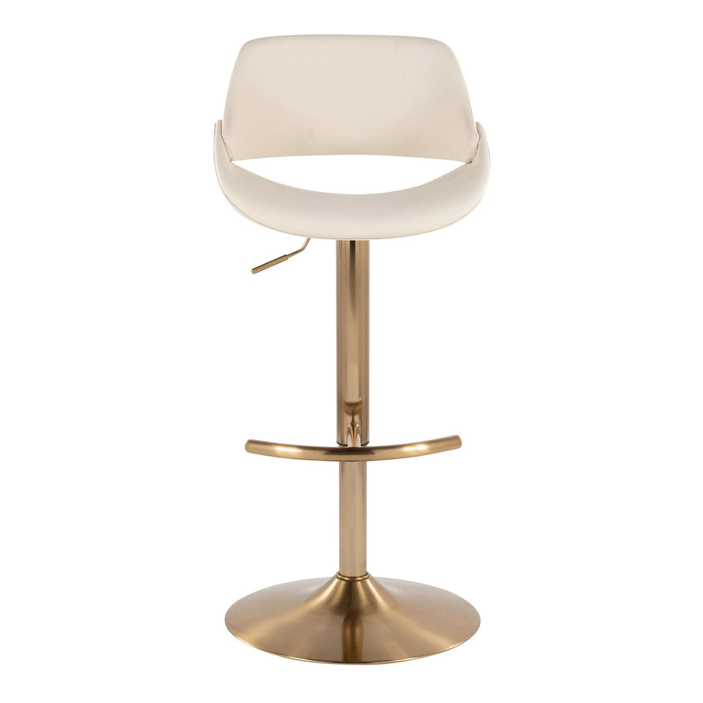 Fabrico Adjustable Barstool - Set of 2 - Gold Metal, Cream PU