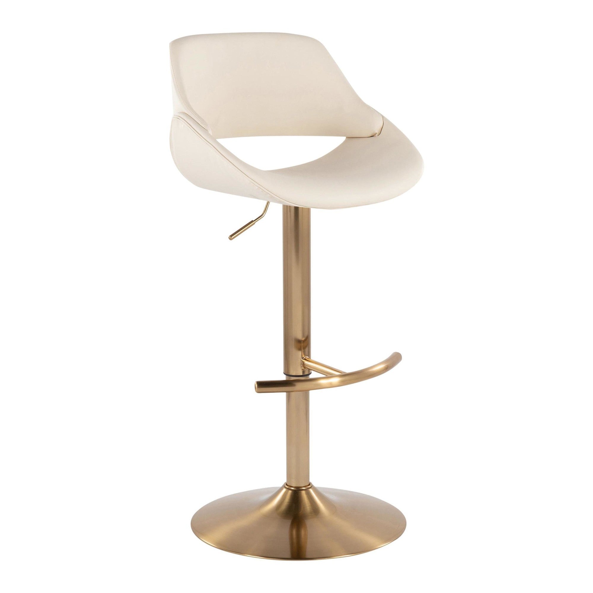 Fabrico Adjustable Barstool - Set of 2 - Gold Metal, Cream PU