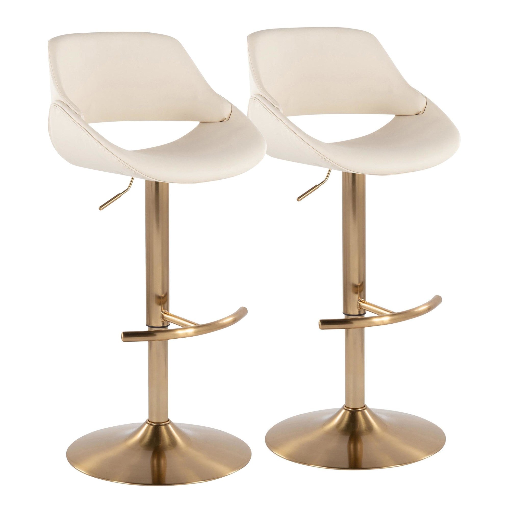 Fabrico Adjustable Barstool - Set of 2 - Gold Metal, Cream PU