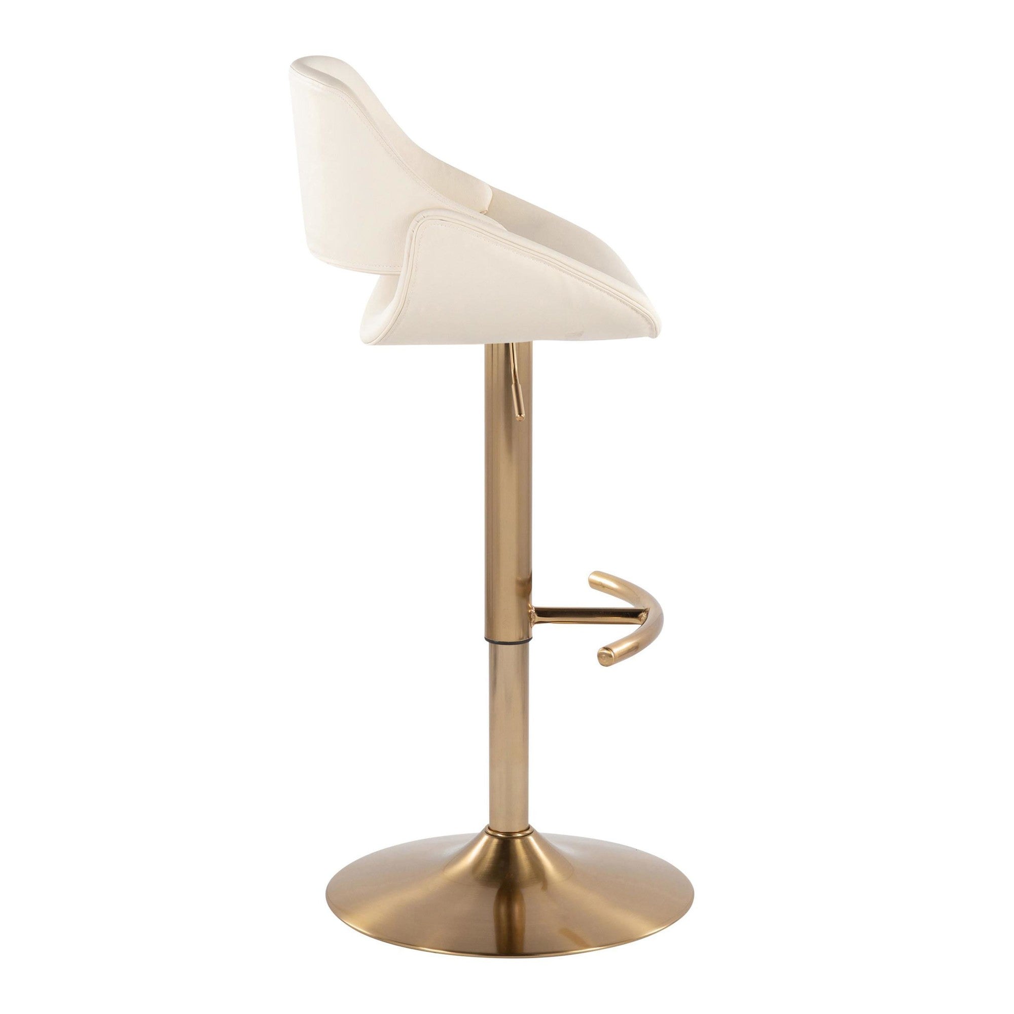 Fabrico Adjustable Barstool - Set of 2 - Gold Metal, Cream PU