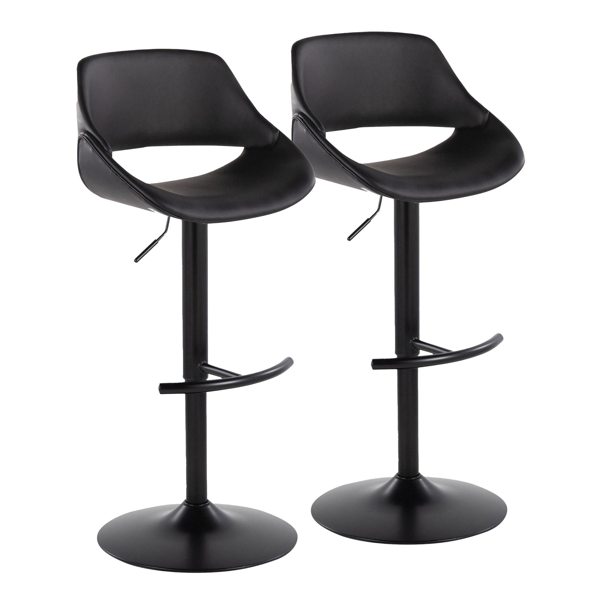 Fabrico Adjustable Barstool - Set of 2 - Black Metal, Black PU