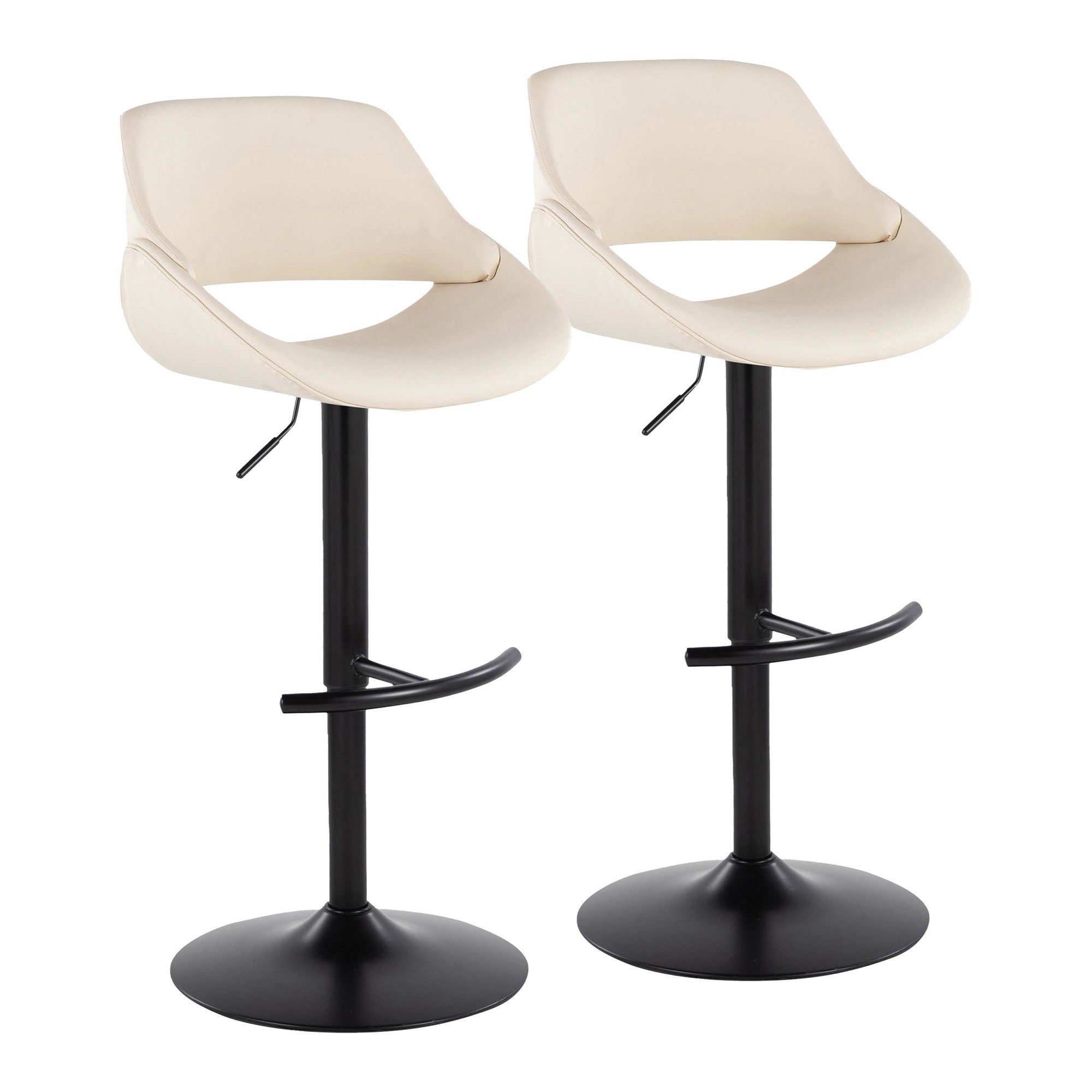 Fabrico Adjustable Barstool - Set of 2 - Black Metal, Cream PU