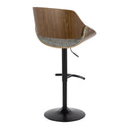 Fabrizzi Adjustable Barstool - Set of 2 - Walnut Wood, Black Metal, Noise Grey Fabric