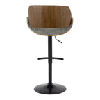 Fabrizzi Adjustable Barstool - Set of 2 - Walnut Wood, Black Metal, Noise Grey Fabric