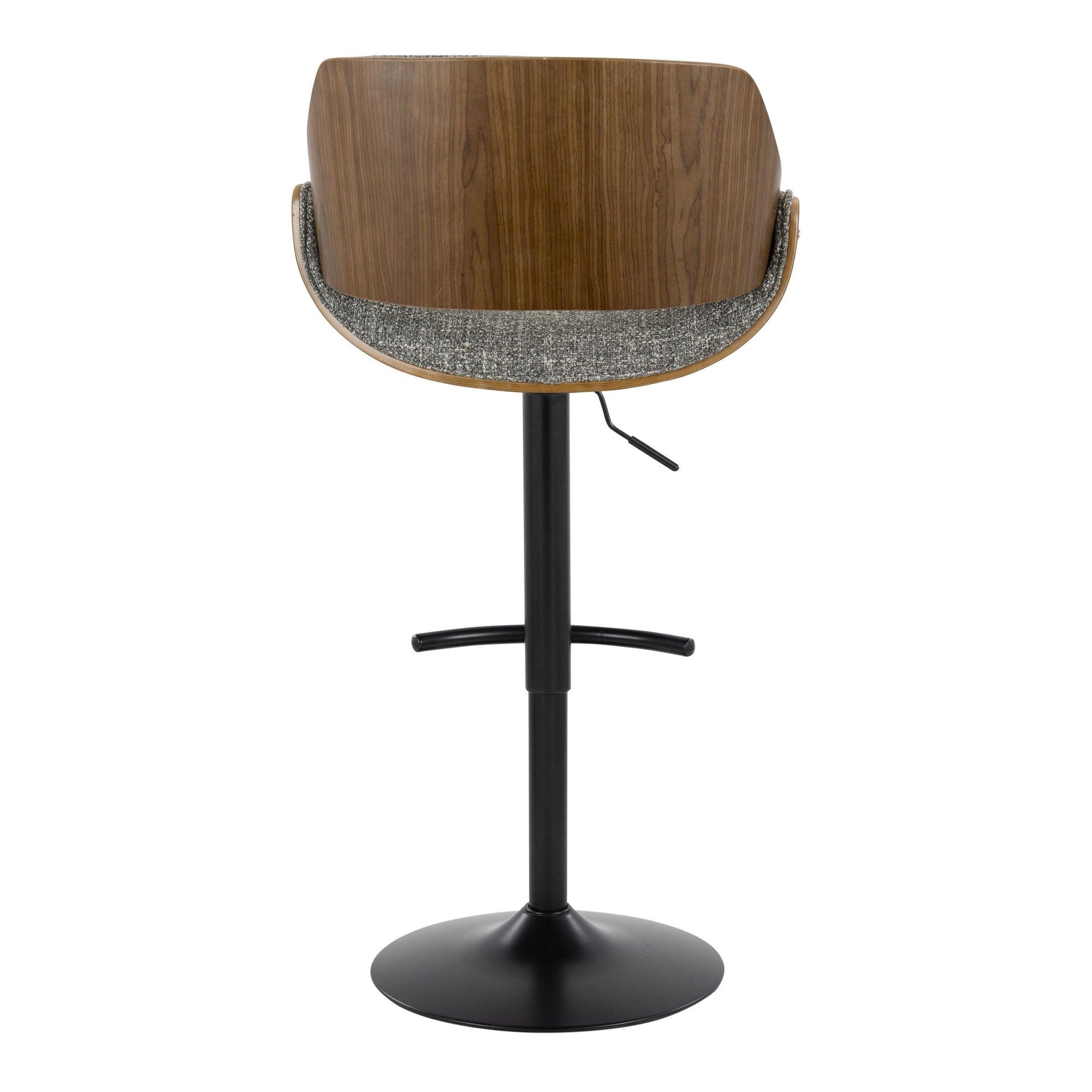 Fabrizzi Adjustable Barstool - Set of 2 - Walnut Wood, Black Metal, Noise Grey Fabric