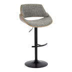 Fabrizzi Adjustable Barstool - Set of 2 - Walnut Wood, Black Metal, Noise Grey Fabric