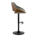 Fabrizzi Adjustable Barstool - Set of 2 - Walnut Wood, Black Metal, Noise Grey Fabric