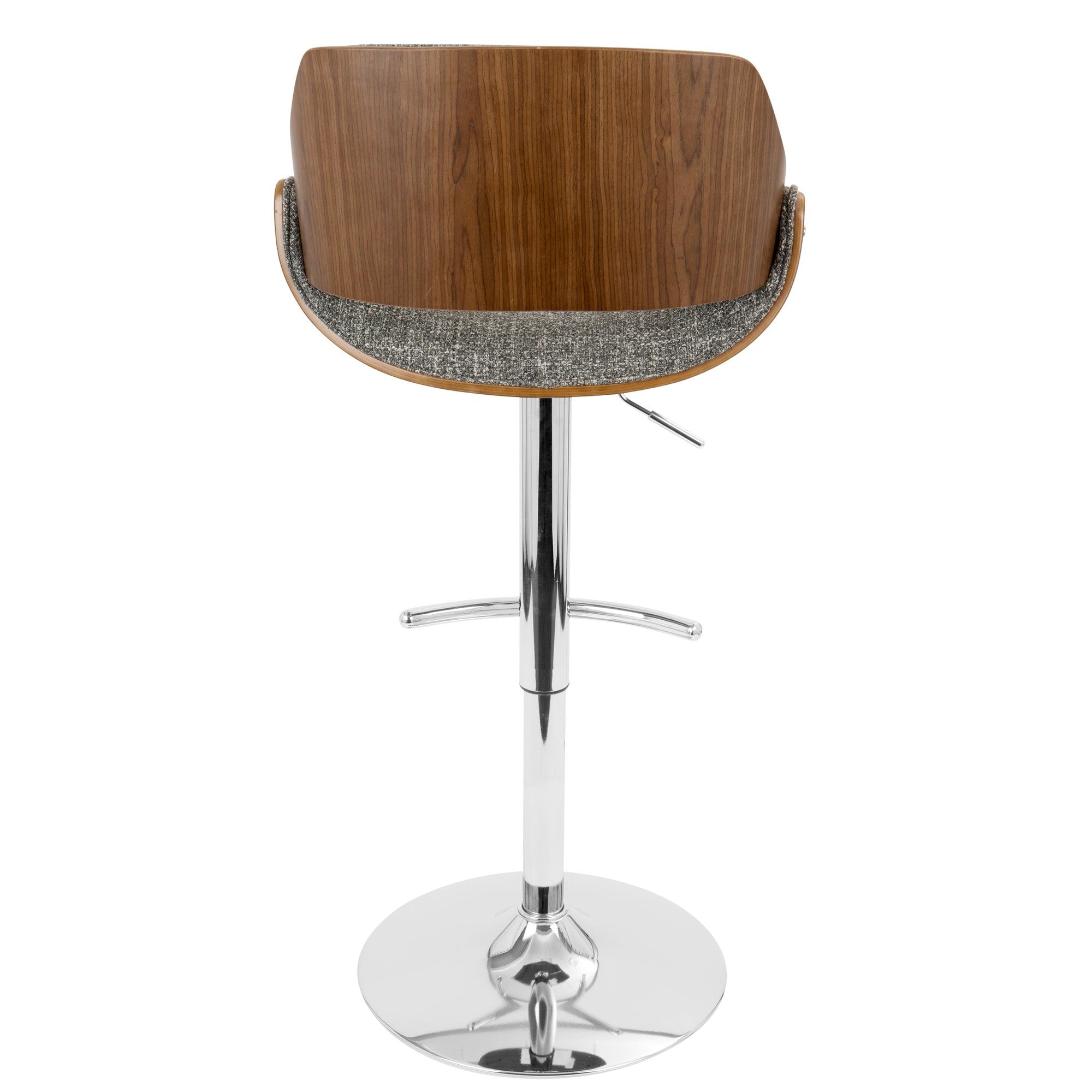 Fabrizzi Adjustable Barstool - Set of 3 - Chrome Metal, Walnut Wood, Grey Noise Fabric