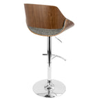 Fabrizzi Adjustable Barstool - Set of 3 - Chrome Metal, Walnut Wood, Grey Noise Fabric