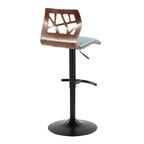 Folia Adjustable Barstool - Set of 2 - Black Metal, Walnut Wood, Teal Fabric