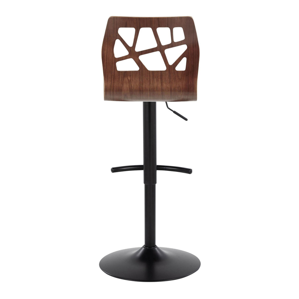 Folia Adjustable Barstool - Set of 2 - Black Metal, Walnut Wood, Teal Fabric
