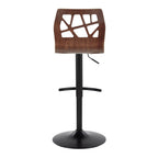 Folia Adjustable Barstool - Set of 2 - Black Metal, Walnut Wood, Teal Fabric
