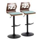 Folia Adjustable Barstool - Set of 2 - Black Metal, Walnut Wood, Teal Fabric