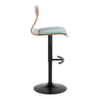 Folia Adjustable Barstool - Set of 2 - Black Metal, Walnut Wood, Teal Fabric