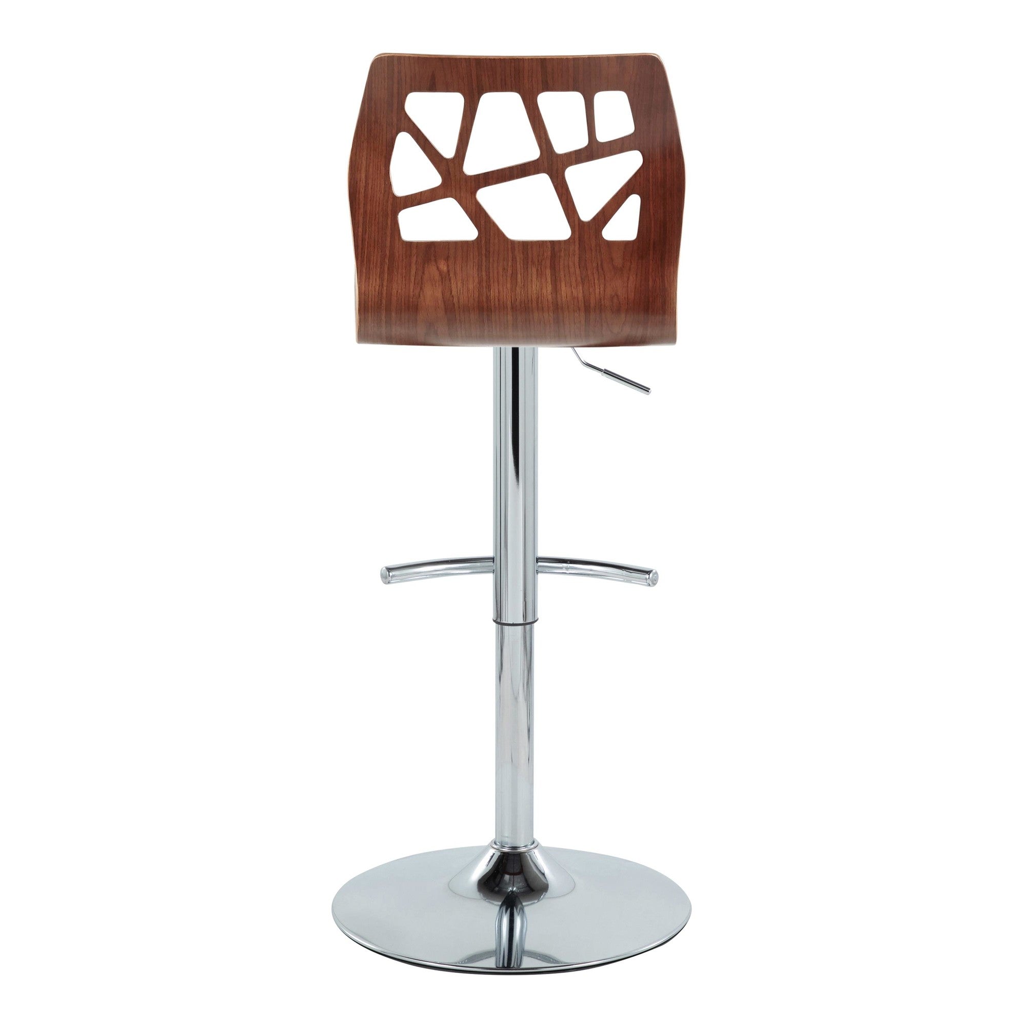 Folia Adjustable Barstool - Set of 2 - Chrome Metal, Walnut Wood, Teal Fabric