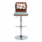 Folia Adjustable Barstool - Set of 2 - Chrome Metal, Walnut Wood, Teal Fabric