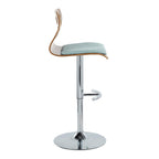 Folia Adjustable Barstool - Set of 2 - Chrome Metal, Walnut Wood, Teal Fabric