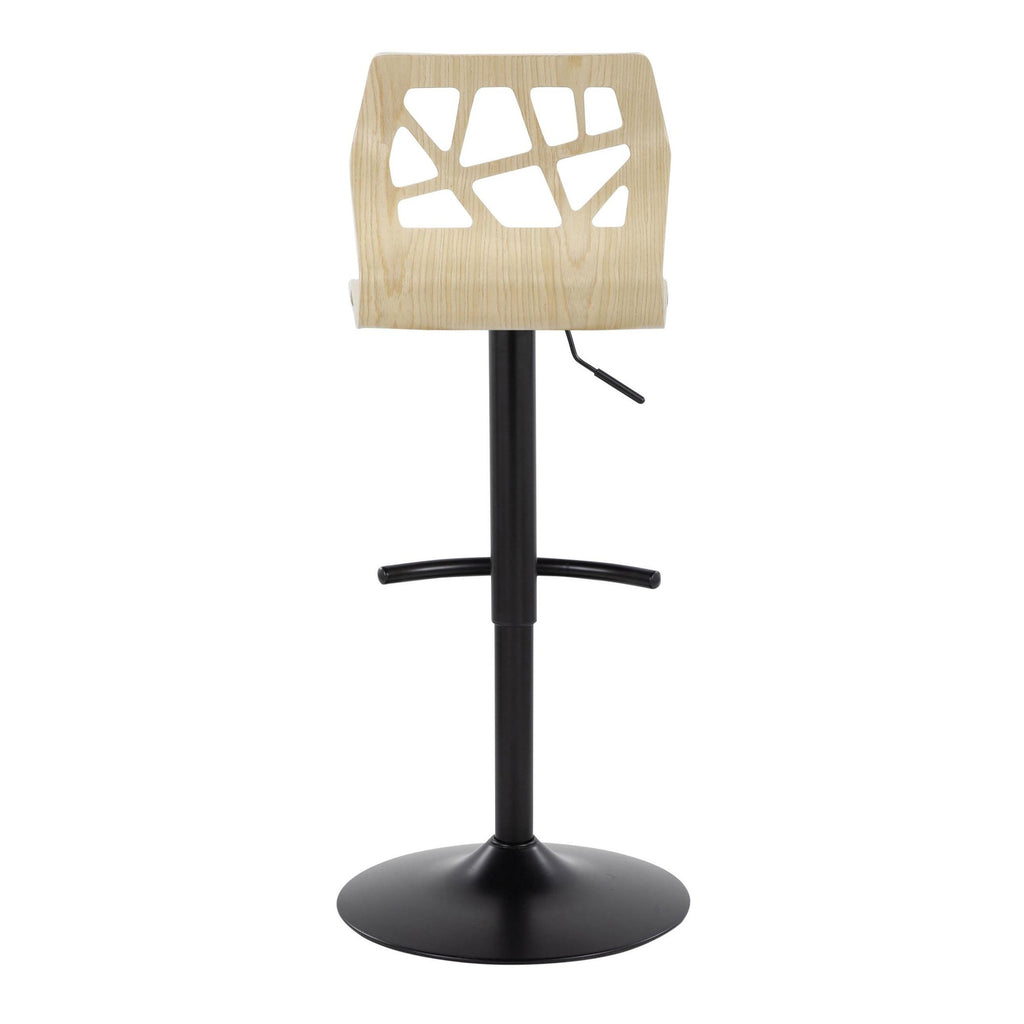 Folia Adjustable Barstool - Set of 2 - Black Metal, Natural Wood, Cream PU