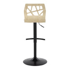 Folia Adjustable Barstool - Set of 2 - Black Metal, Natural Wood, Cream PU