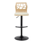 Folia Adjustable Barstool - Set of 2 - Black Metal, Natural Wood, Cream PU