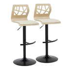 Folia Adjustable Barstool - Set of 2 - Black Metal, Natural Wood, Cream PU