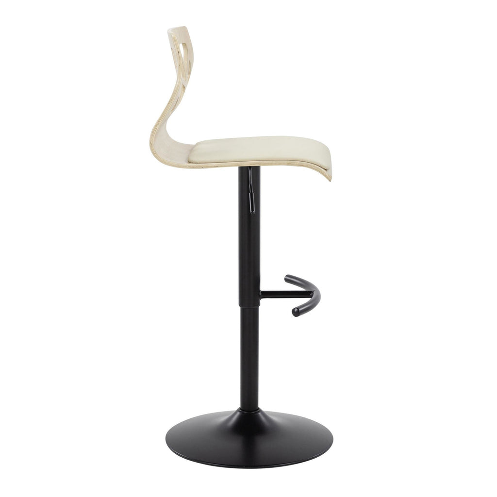Folia Adjustable Barstool - Set of 2 - Black Metal, Natural Wood, Cream PU